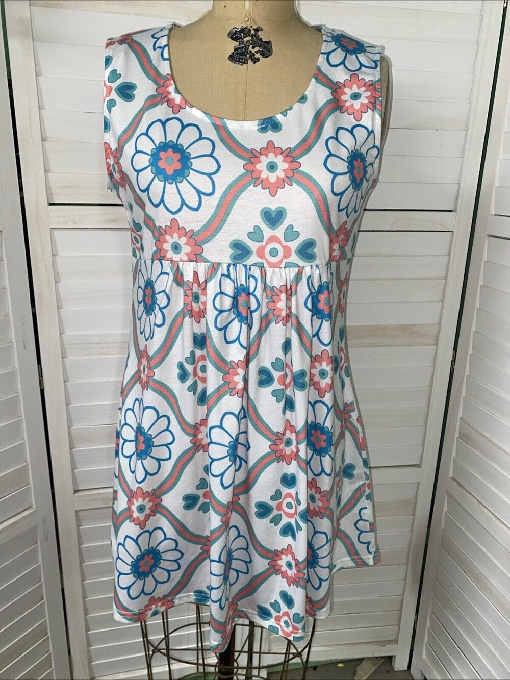 Reborn Baby Doll Knee Length Dress Women's Floral Sleeveless Tank Sz Large